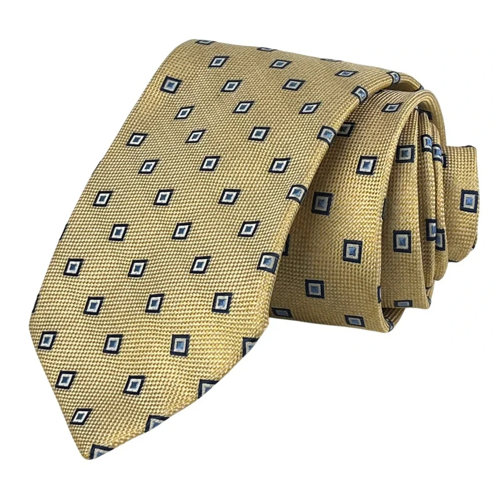Jos. A.Bank Tie Mens Yellow Navy Blue Geometric Square Silk Executive Collection